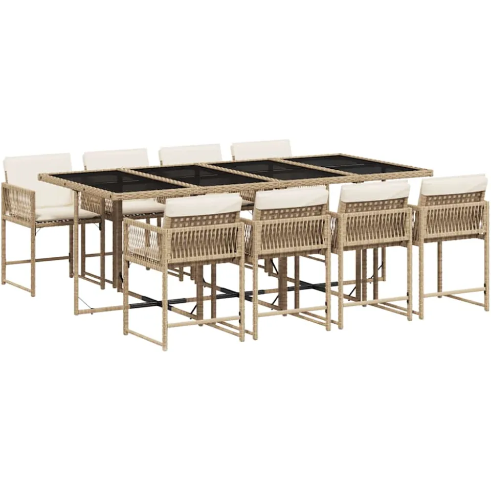 vidaXL 9-delige Tuinset met kussens poly rattan beige, foto 4