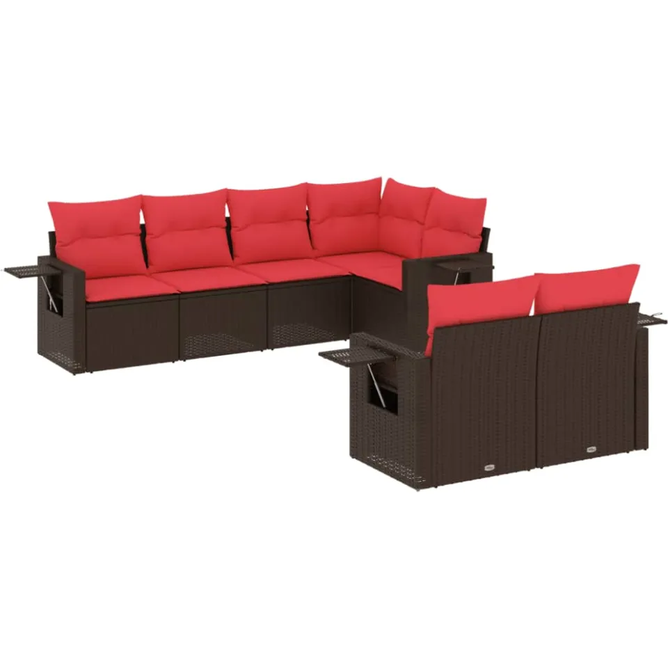 vidaXL 7-delige tuinbankset met kussens, bruin polyrotan, foto 4