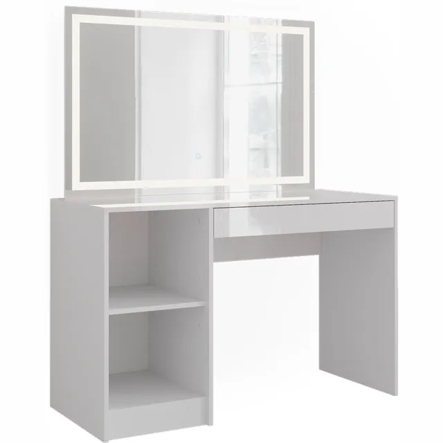 Vicco Kaptafel met licht Sherry, Wit/Wit Hoogglans, 119.8 cm met LED-spiegel