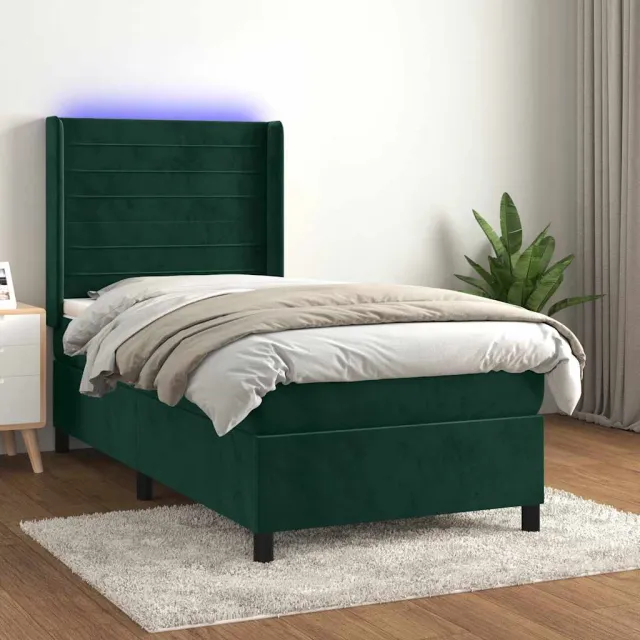 vidaXL Boxspring met matras en LED fluweel donkergroen 80x200 cm groen