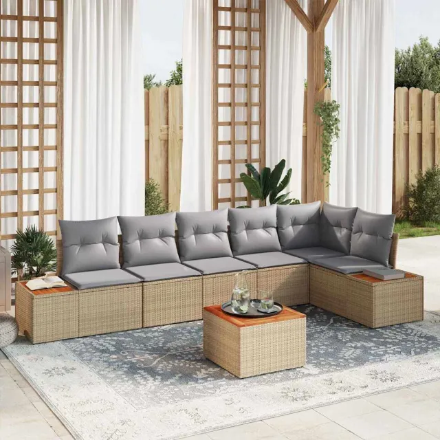 vidaXL Tuinbankenset 7 st Beige Poly riet, foto 2