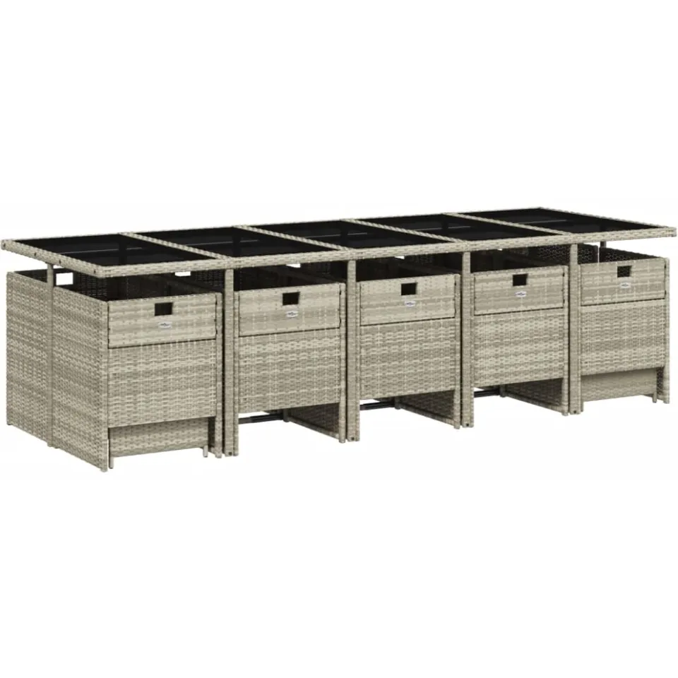 vidaXL 15-delige Tuinset met kussens poly rattan lichtgrijs