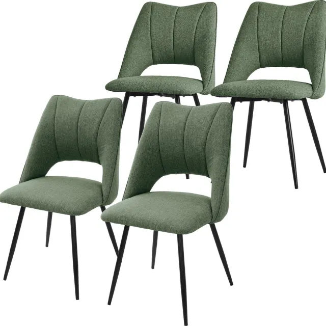 ml-design eetkamerstoelen set van 4, groen, polyester zitting met zwarte metalen poten, keukenstoelen met rugleuning, woonkamerstoelen, gestoffeerde stoelen voor eetkamer keuken kantoor, armstoelen