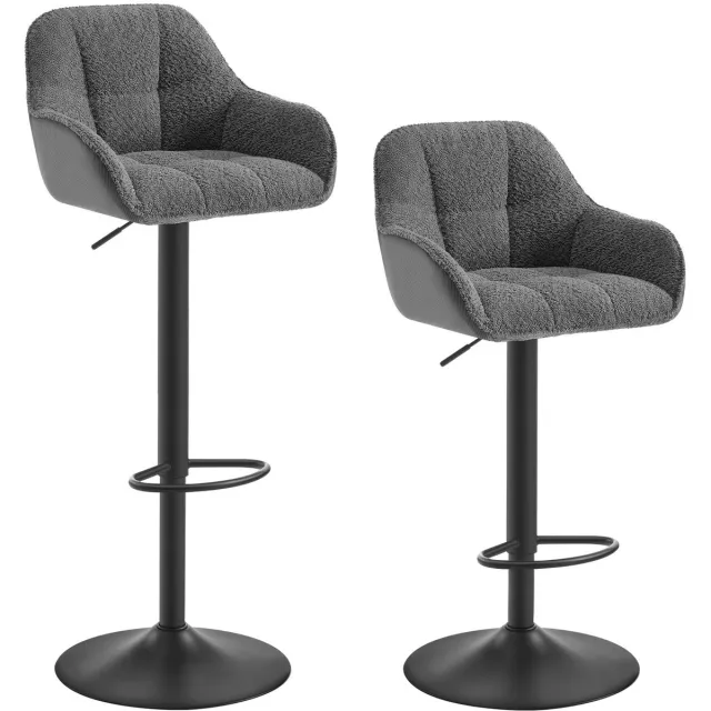 NordHaus Barkrukken Set 2 Stuks - Draaibare Barstoelen - In Hoogte Verstelbaar 63-84 cm - Rugleuning Voetsteun - 150 kg Black