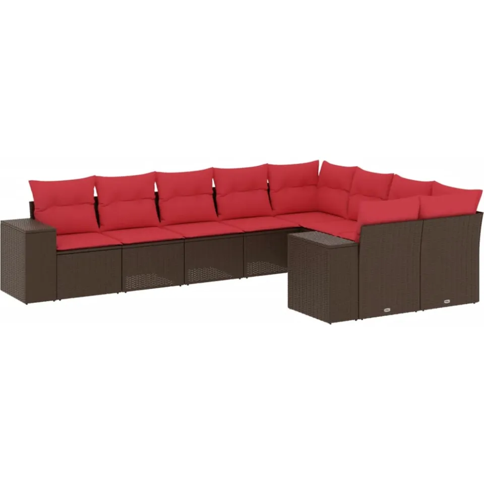 vidaXL 9-delige tuinbankset met kussens, bruin polyrotan, foto 3