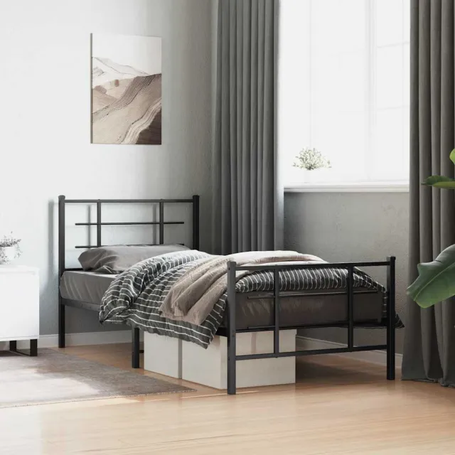 vidaXL Bedframe met hoofd- en voeteneinde metaal zwart 90x200 cm