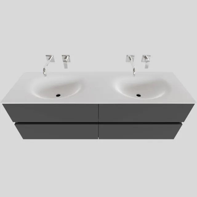 Boss & Wessing Badkamermeubel Solid Surface BWS Stockholm 150x46 cm Dubbel Mat Antraciet 4 Laden (zonder kraangaten)