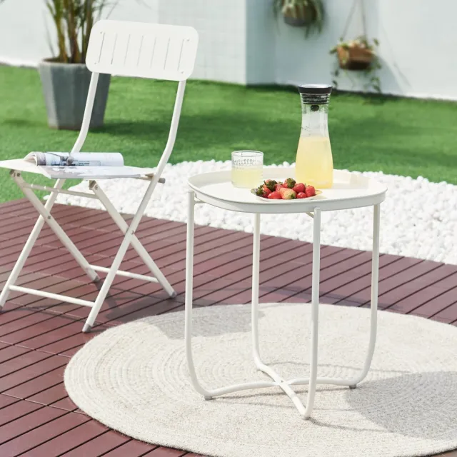 en.casa Tuintafel Sandefjord bijzettafel rond metaal 53x46x46cm wit [en.casa]