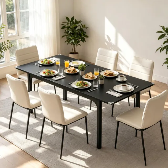 MODFU Eettafel - Uitschuifbaar - Modern - MDF - Zwart - 120-160 Cm