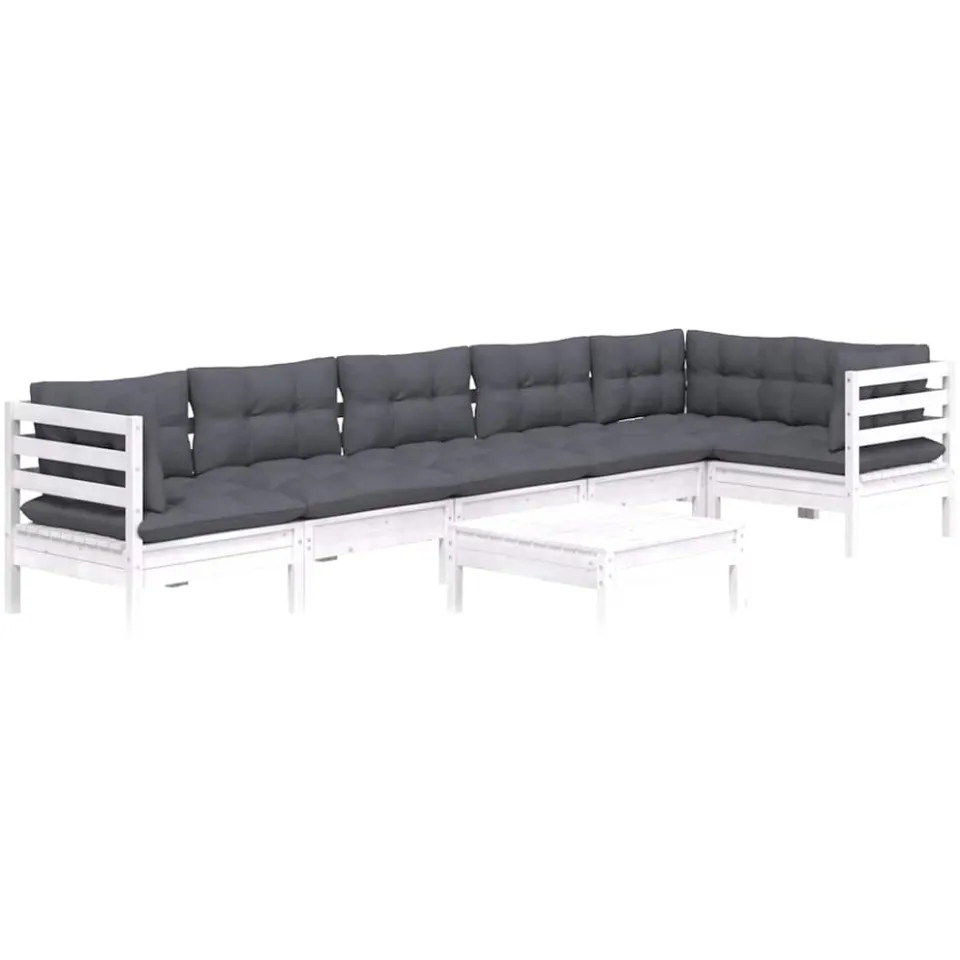 vidaXL 7-delige Loungeset met kussens grenenhout wit