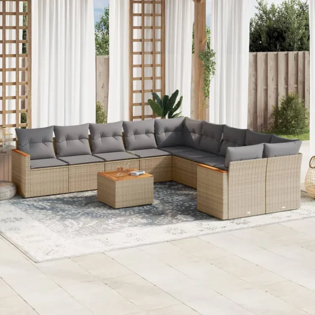 vidaXL 11-delige Tuinset met kussens poly rattan beige, foto 2