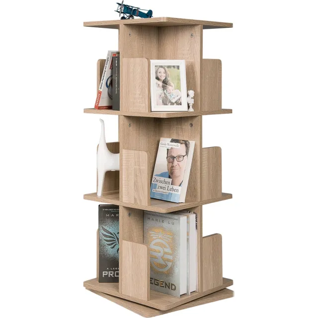 Happyment Draaibare boekenkast deluxe - 3 lagen - Boekenrek - Woonkamer & slaapkamer - Hout - MDF - 39x39x128cm Bruin