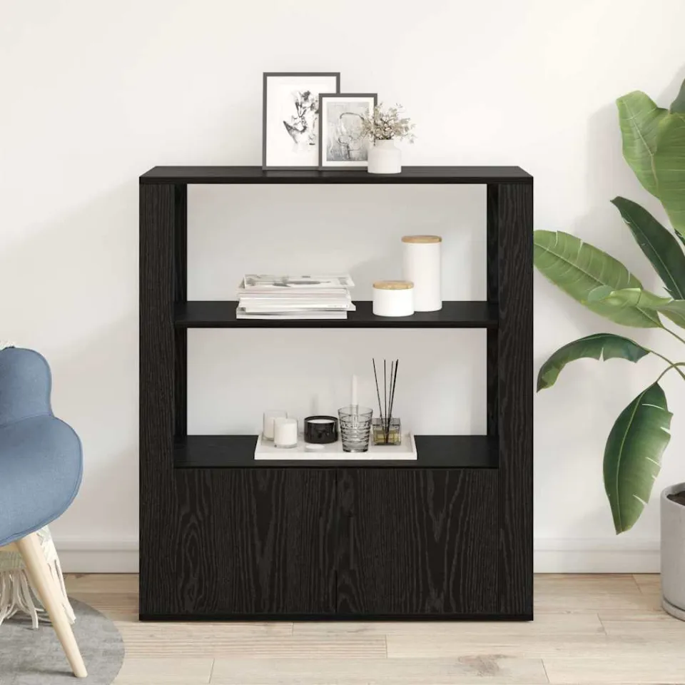 vidaXL Dressoir Zwart eiken 30 x 80 x 90 cm Bewerkt hout, foto 3