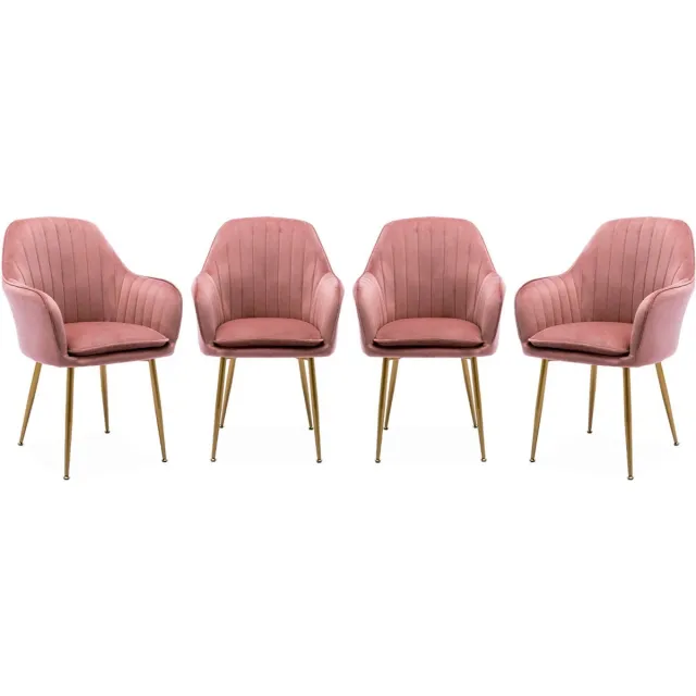 sweeek Set van 4 velours fauteuils met matzwarte metalen poten, shella, l 57 x d 59 x h 84,5 oudroze