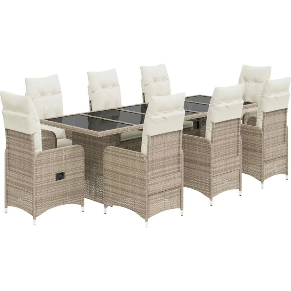 vidaXL 9-delige Bistroset met kussens poly rattan beige, foto 3