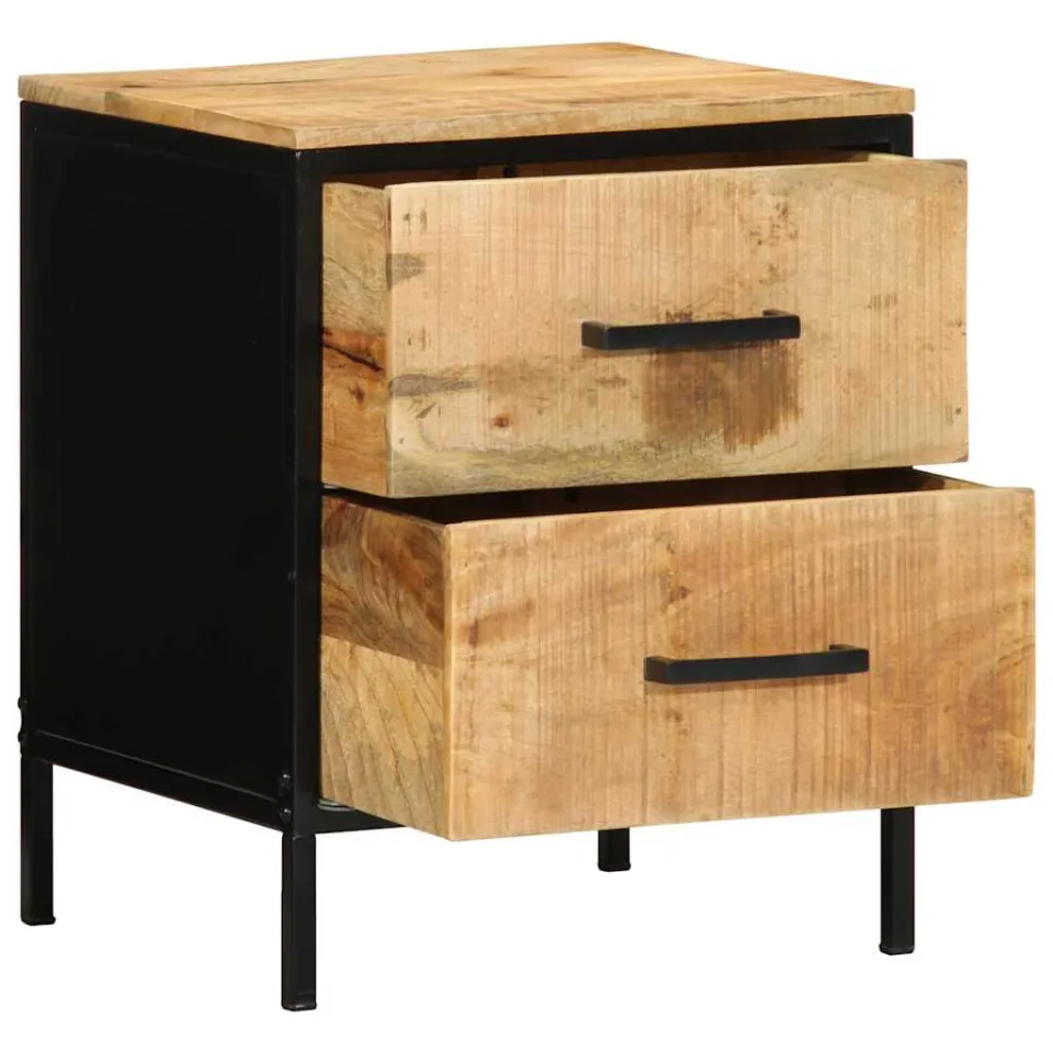 vidaXL Nachtkastje Bruin en zwart 40 x 35 x 50 cm Massief Mango Hout, foto 3