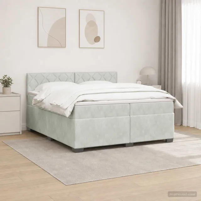 vidaXL Boxspring Bed met Matras en LED Lichtgrijs 200 x 200 cm fluweel