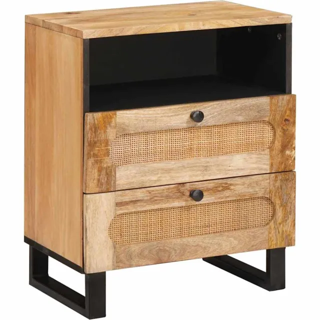 vidaXL Nachtkastje met lade Naturel 50 x 33 x 62 cm Massief Mango Hout Bruin