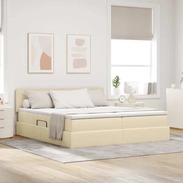 vidaXL Opslag bed met matras met opslag Crème 180 x 200 cm Nep Leer