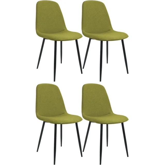 CLP Maryam Set van 4 eetkamerstoelen - klassiek - met rugleuning - zwart metalen frame - belastbaar tot 150 kg - Stof/groen