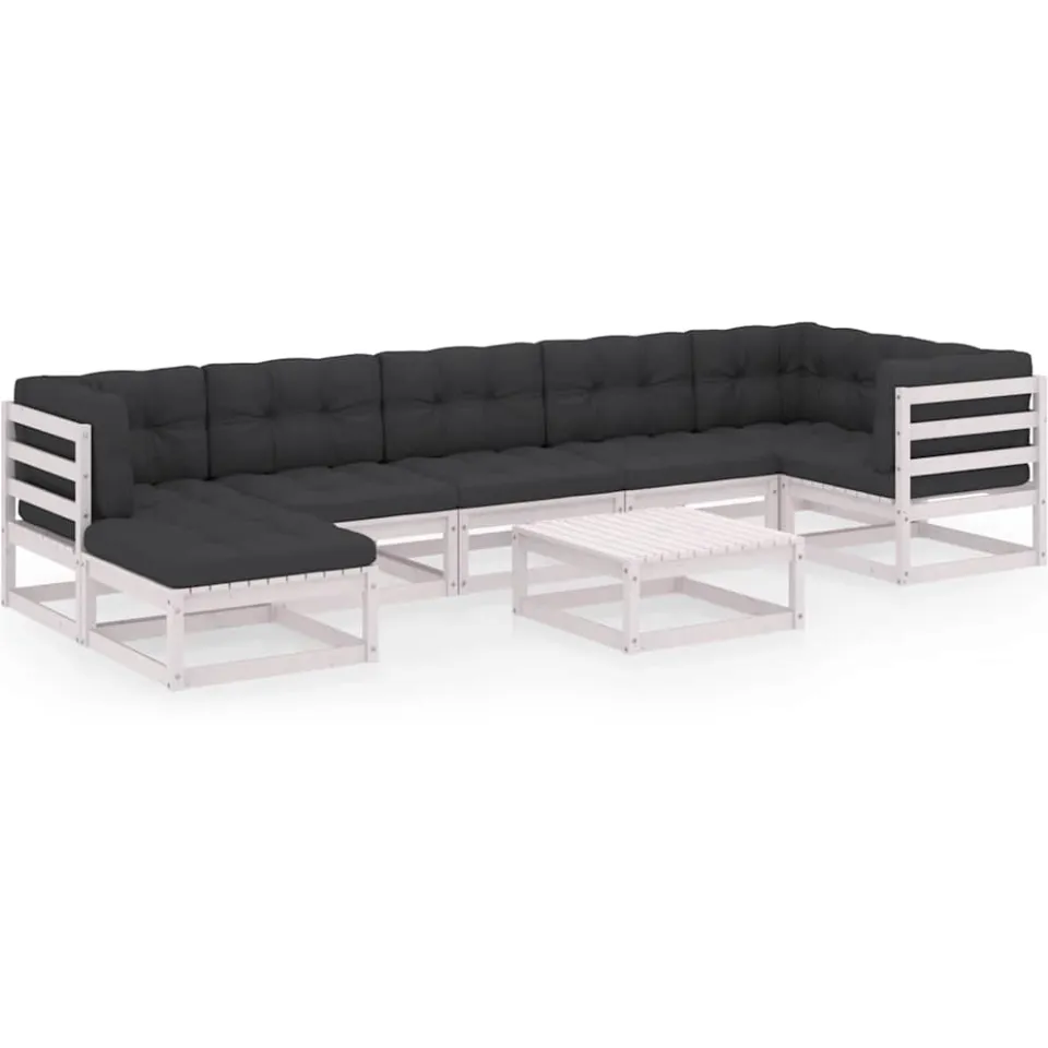 vidaXL 8-delige Loungeset met kussens massief grenenhout wit, foto 3