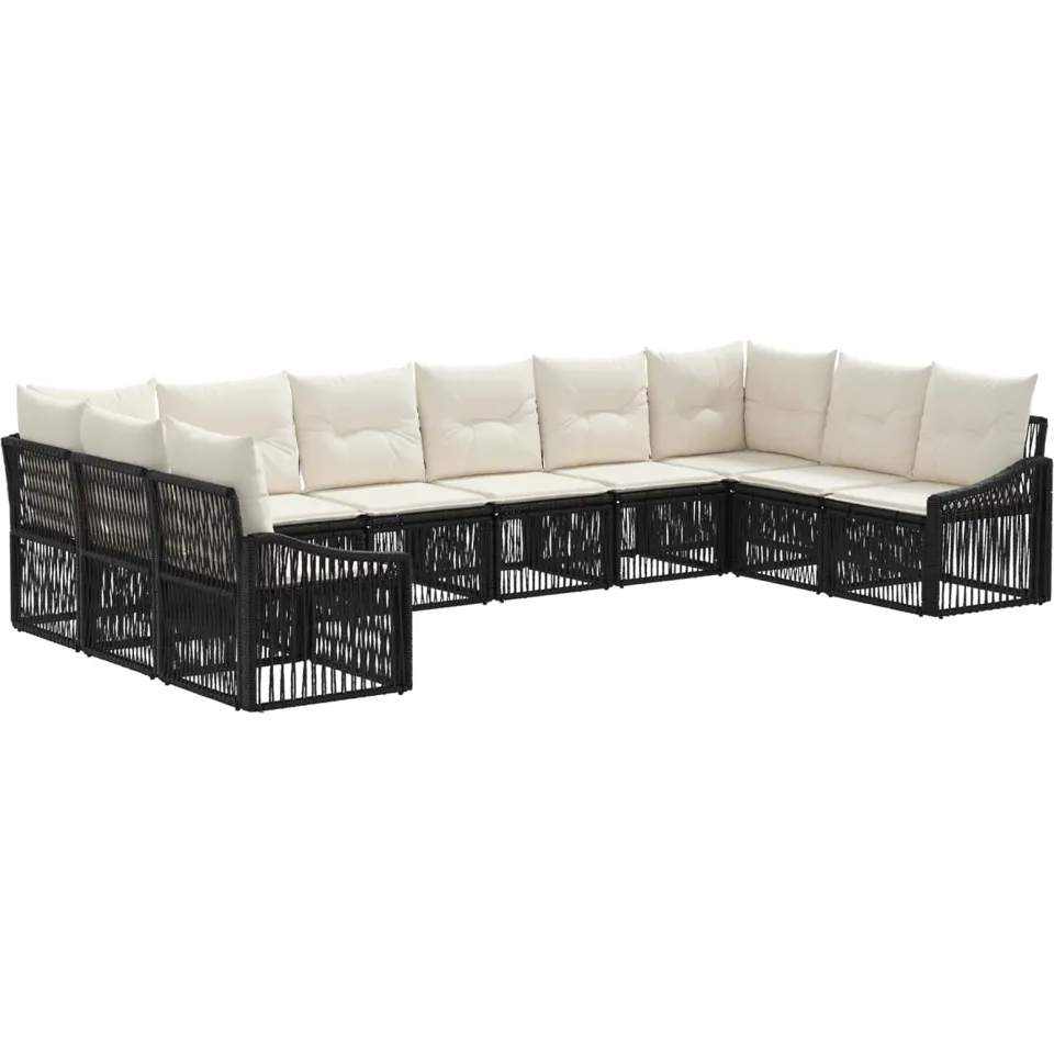 vidaXL Tuinbankenset 10 st 10-zits Zwart poly rattan, foto 3