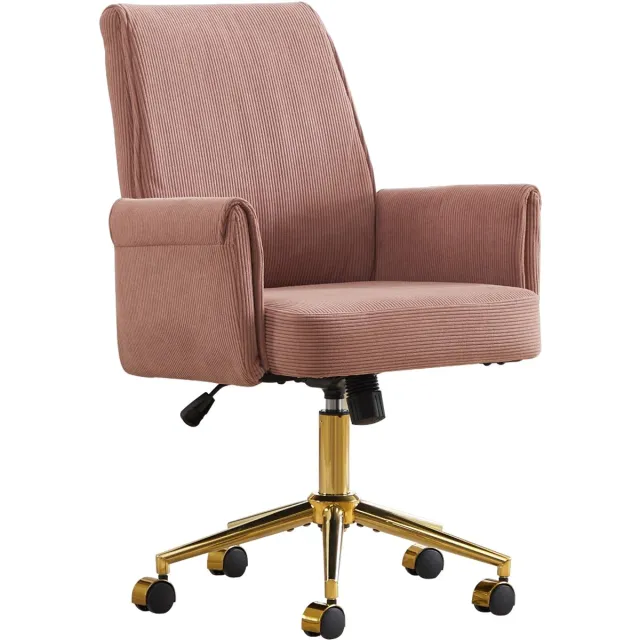 Ropilly Ergonomische bureaustoel - Voor thuiswerkplek en kantoor - In hoogte verstelbare draaistoel - Gestreepte stof met metalen basis - Goud Pink