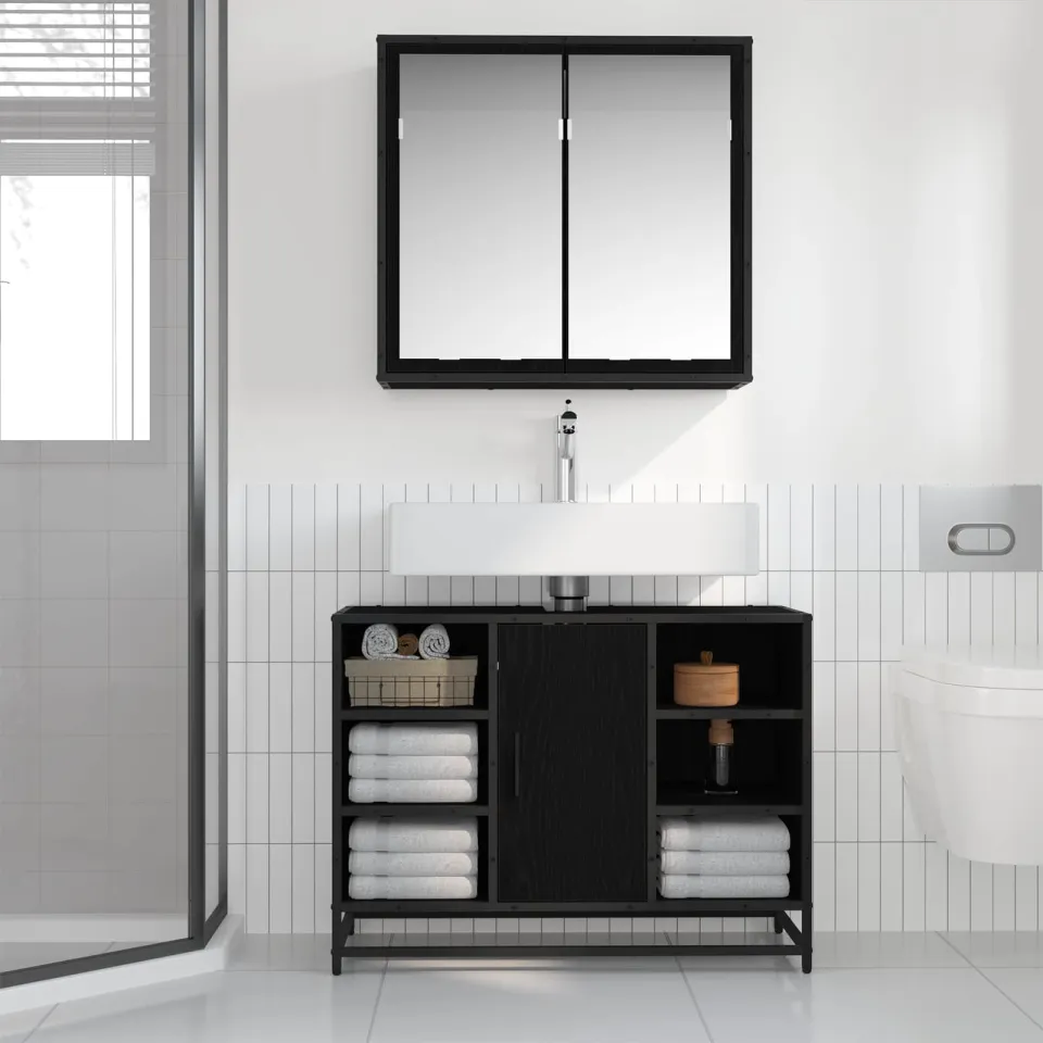 vidaXL Badkamermeubelset 2 st Zwart Eiken 80 x 33 x 60 cm Bewerkt hout, foto 4