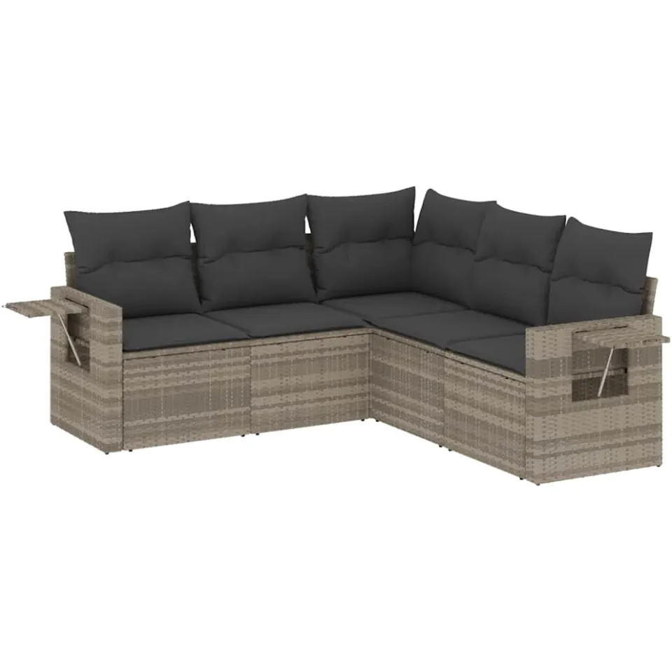 vidaXL 5-delige Loungeset met kussens poly rattan lichtgrijs grijs, foto 4
