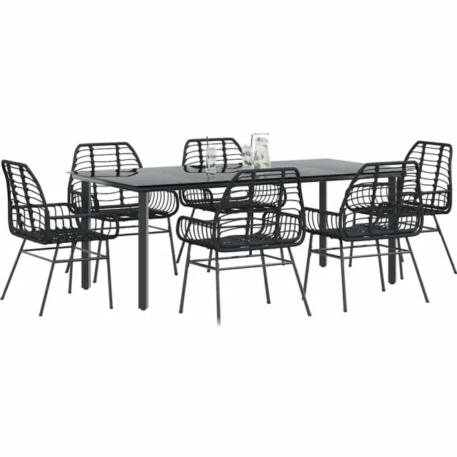 vidaXL 7-delige Tuinset poly rattan glas zwart