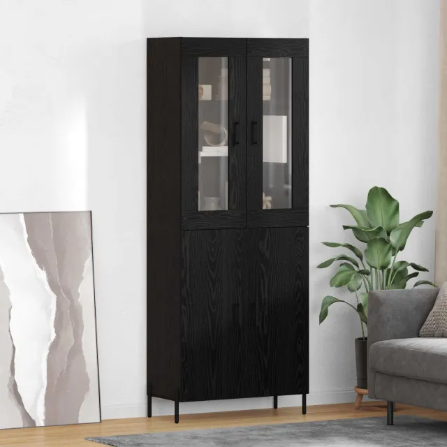 vidaXL Highboard Zwart Eiken 69,5 x 34 x 180 cm Bewerkt hout, foto 2