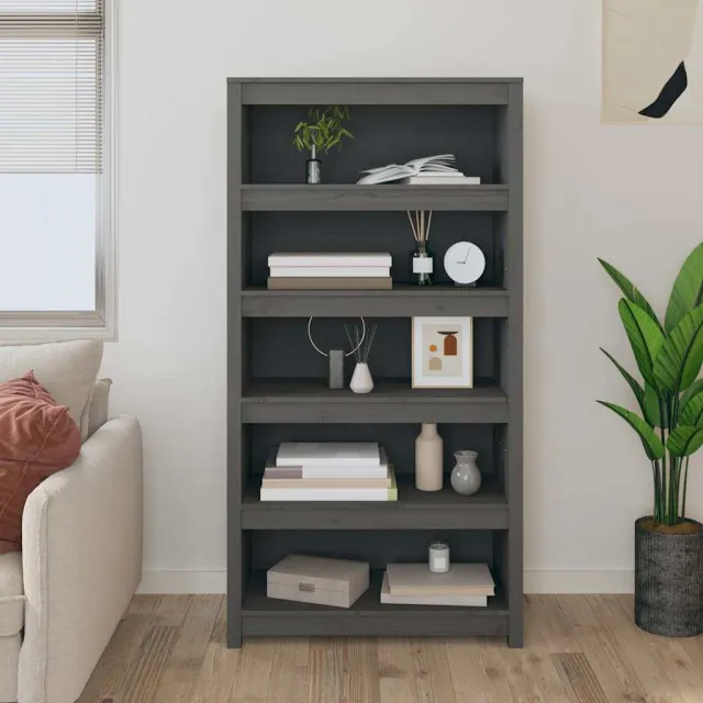 vidaXL Boekenkast 80x35x154 cm massief grenenhout grijs, foto 2