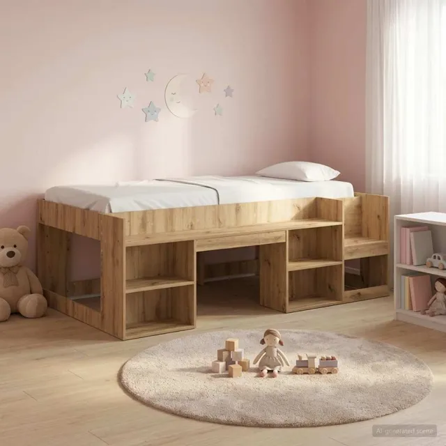 vidaXL Jeugd bedframe met opbergruimte Artisanaal eiken 90 x 190 cm Bruin