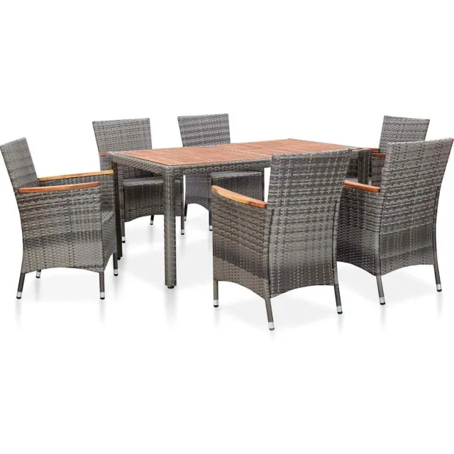vidaXL 7-delige Tuinset met kussens poly rattan grijs
