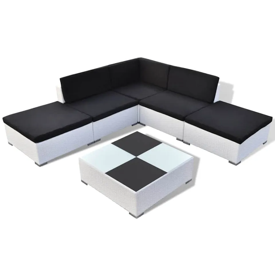 vidaXL 6-delige Loungeset met kussens poly rattan wit, foto 3