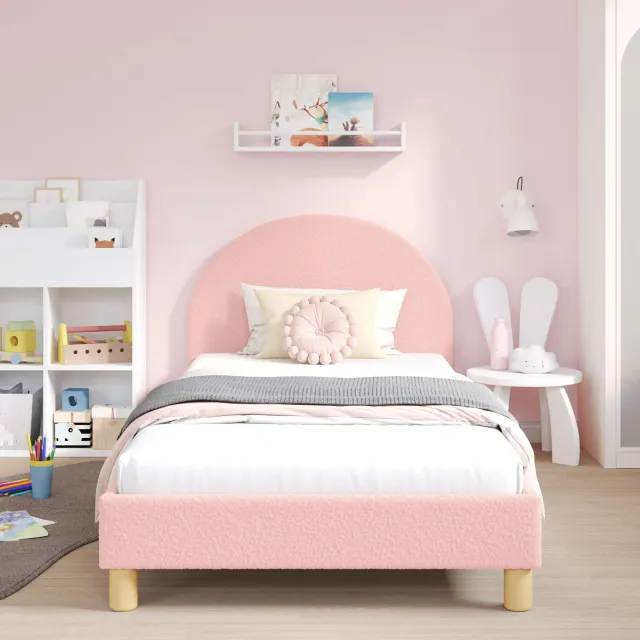 vidaXL Bedframe voor kinderen met hoofdbord Roze 90 x 190 cm Bouclé
