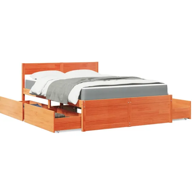vidaXL Bed met lades en matras massief grenenhout wasbruin 120x200 cm