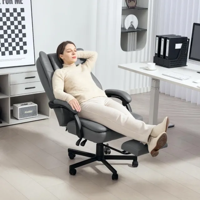 REDOM Bureaustoel - Massagefunctie - Kantelbare rugleuning tot 135° - Voetsteun - Hoofdsteun - Kantoor - Microvezel - Grijs - 64 x 69 x 112-120 cm