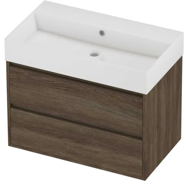 Proline Zara Badmeubelset Porselein Loft Zonder Kraangat Greeploos 80x46x65 cm Glans Wit Vital Oak Eiken