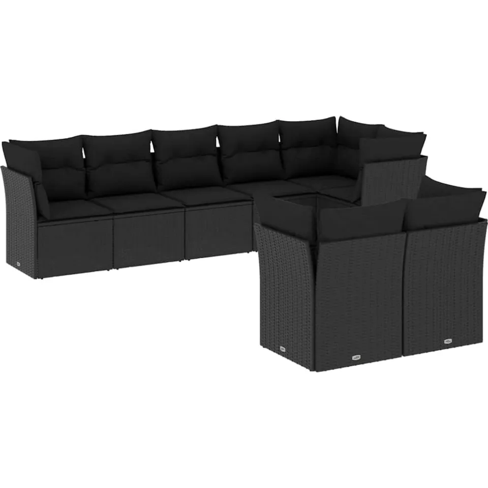 vidaXL 8-delige Loungeset met kussens poly rattan zwart