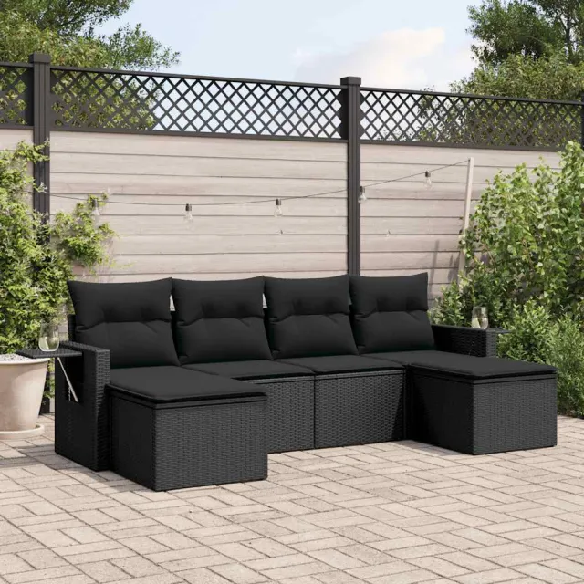 vidaXL 6-delige Loungeset met kussens poly rattan zwart, foto 2