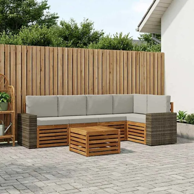 vidaXL Buiten bankenset 6 st 5-zits Naturel en lichtgrijs