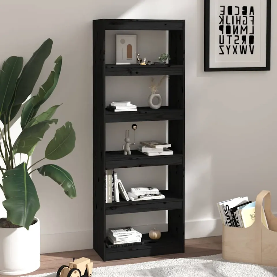vidaXL Boekenkast/kamerscherm 60x30x167,5 cm massief grenenhout zwart, foto 3