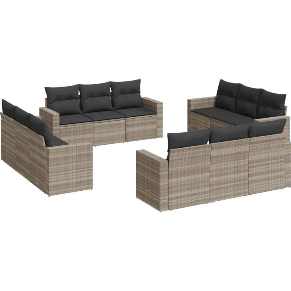 vidaXL 12-delige Loungeset met kussens poly rattan lichtgrijs grijs, foto 3
