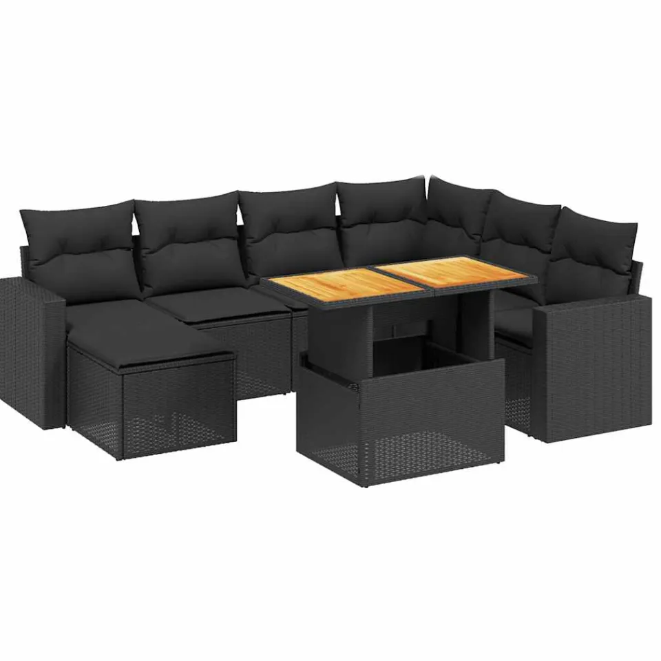 vidaXL 8-delige Loungeset met kussens poly rattan zwart, foto 3