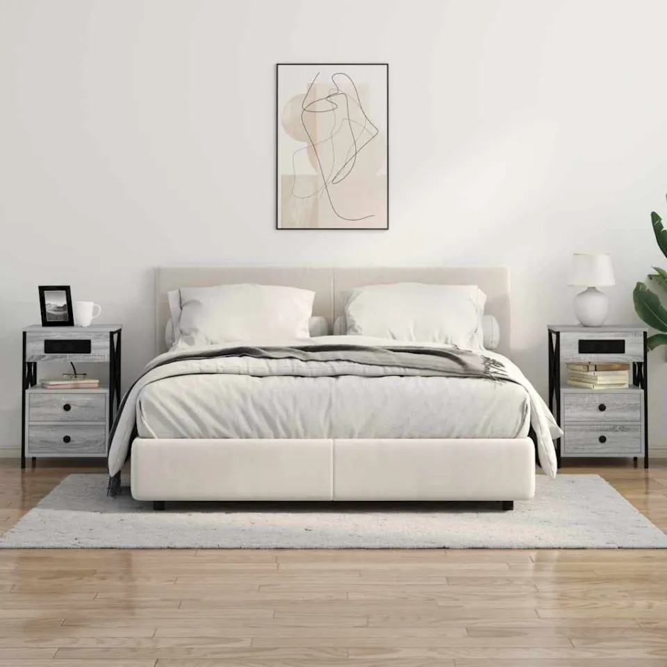 vidaXL Nachtkastje 2 st Grijs Sonoma 40 x 31 x 60 cm Bewerkt hout, foto 4