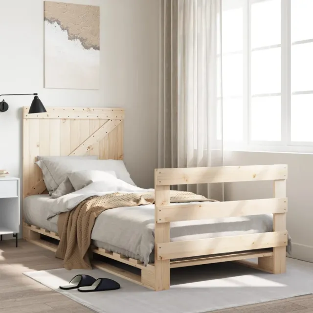 vidaXL Bedframe met hoofdbord massief grenenhout 90x200 cm Bruin