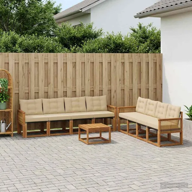vidaXL Buiten bankenset 9 st 8-zits Natuurlijk en Beige