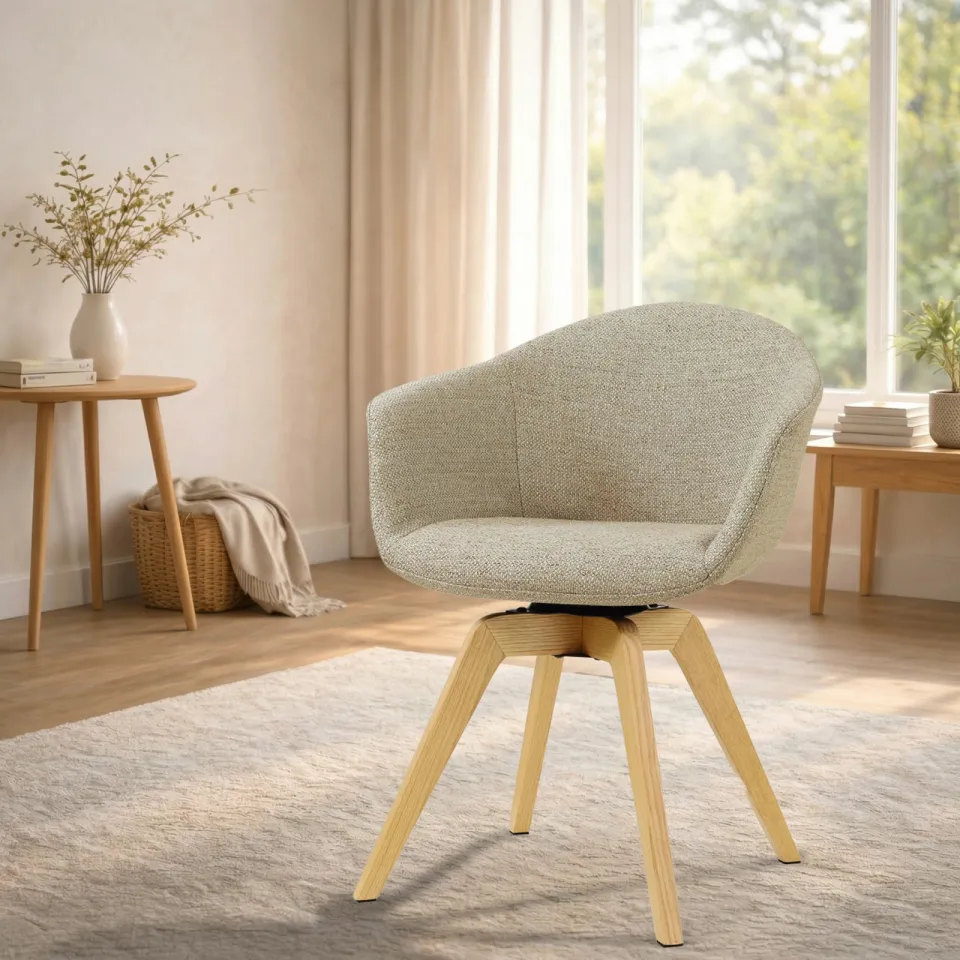 Nolon Noor-Otis draaibare eetkamerstoel taupe melange - houten onderstel, foto 2