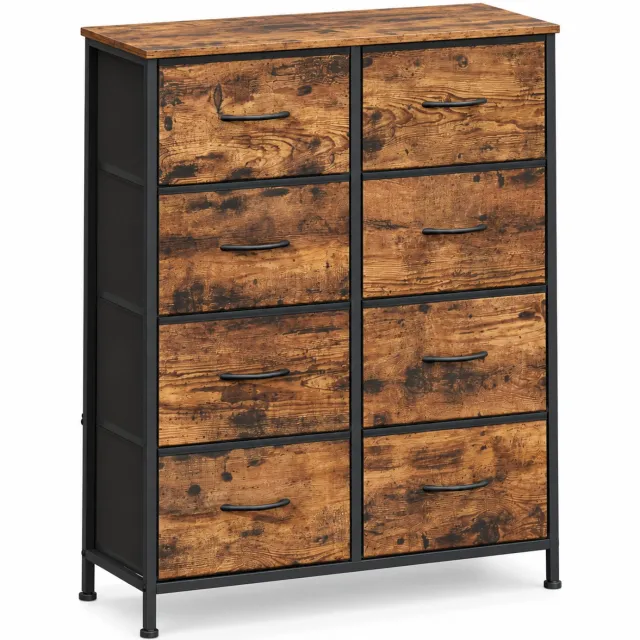 Luxevo Ladekast - 8 Lades – Dressoir – 76,7 x 30 x 95,2 cm – Stalen Frame & MDF – Vintage Bruin/Zwart – Opbergkast